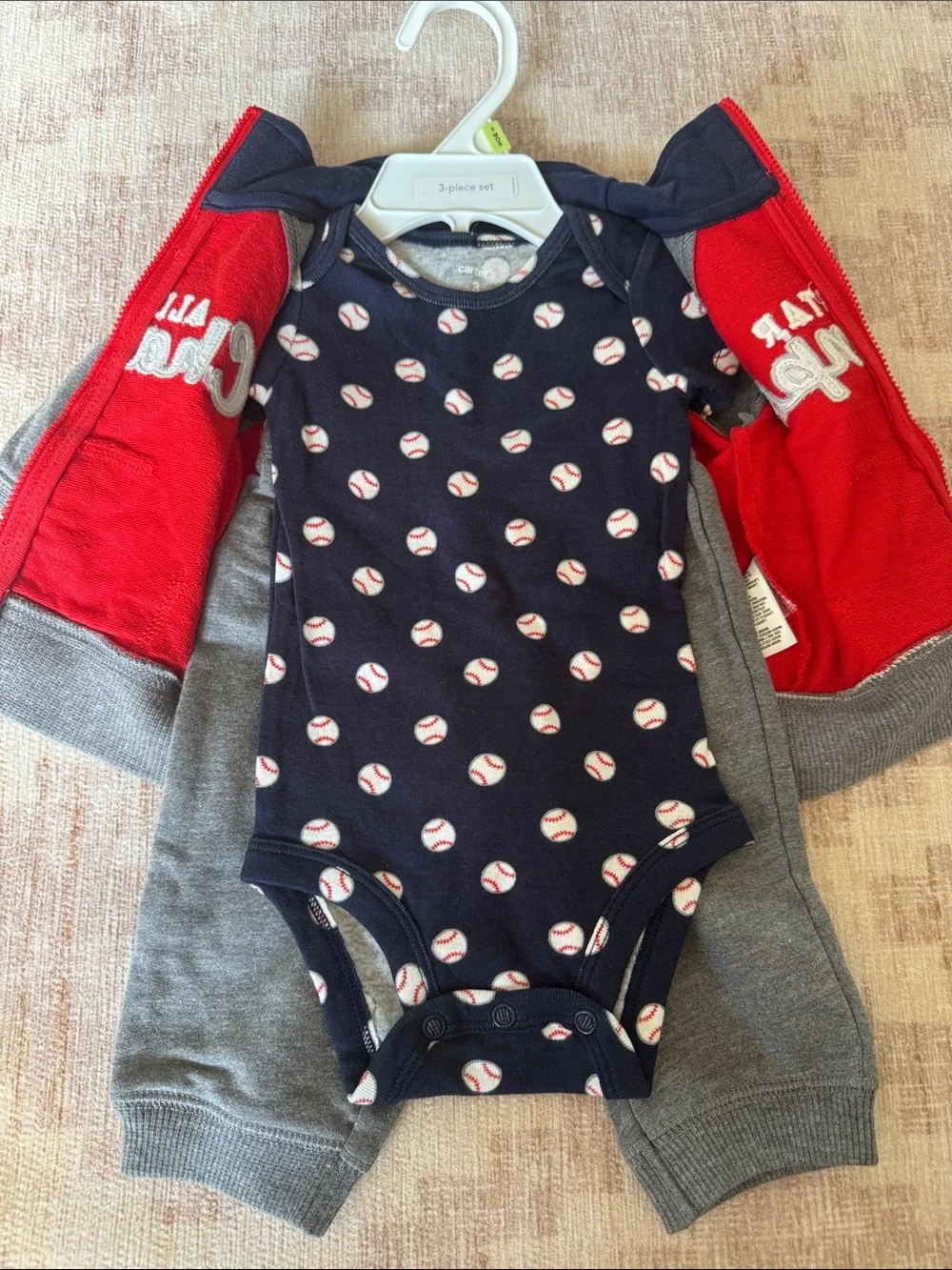 Carter's Red, Gray & Navy 3-Piece Baby Baseball Sports Set size 3M NWT